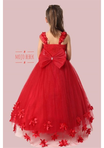 Mojo Kız Çocuk Çiçek Detaylı Tarlatanlı Gelinlik 6042 Kırmızı fiyatları