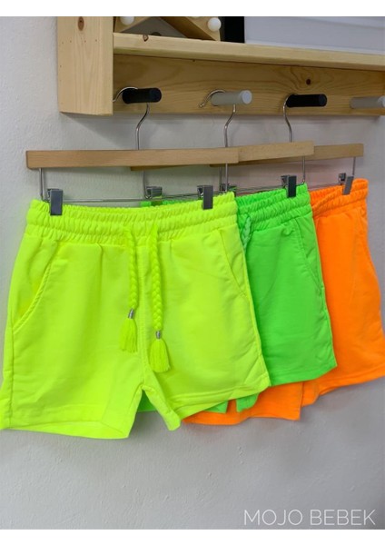 Kız Çocuk Neon Kısa Penye Şort 2206 Yeşil