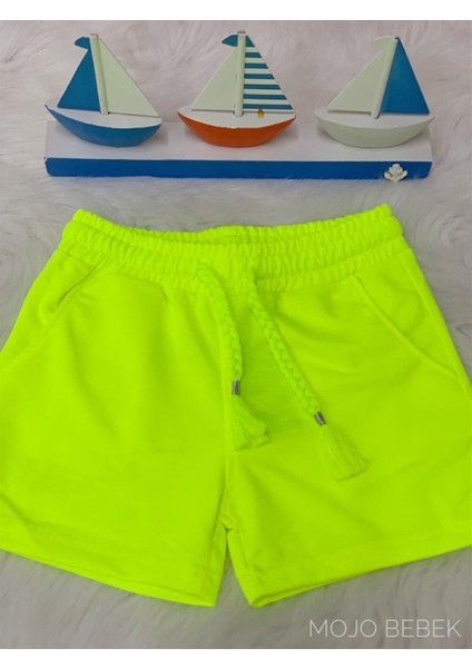 Kız Çocuk Neon Kısa Penye Şort 2206 Sarı