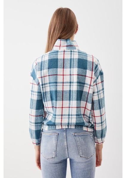 Fermuarlı Dik Yaka Ekose Desen Sweat fırsatları