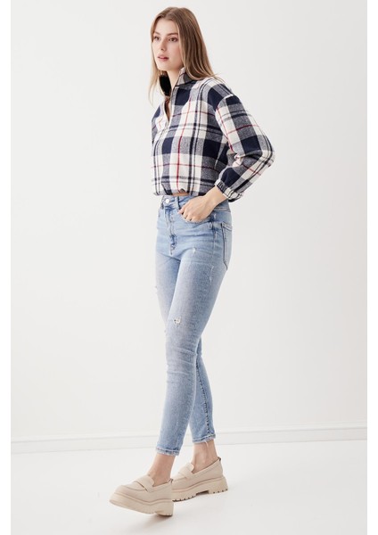 Fermuarlı Dik Yaka Ekose Desen Sweat modelleri