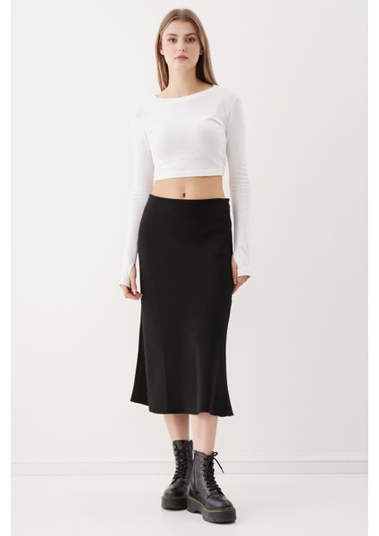 Yanı Fermuarlı Midi Boy Etek