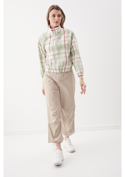 Fermuarlı Dik Yaka Ekose Desen Sweat fırsatları