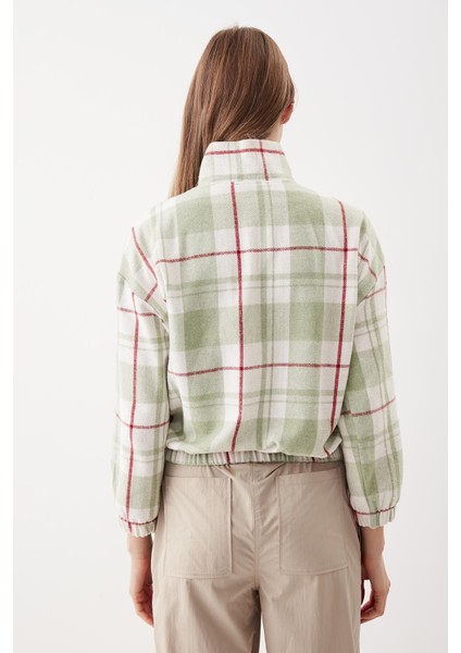 Fermuarlı Dik Yaka Ekose Desen Sweat indirimleri