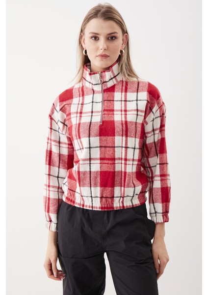 Fermuarlı Dik Yaka Ekose Desen Sweat fırsatları