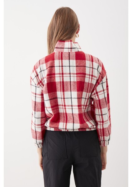 Fermuarlı Dik Yaka Ekose Desen Sweat indirimleri