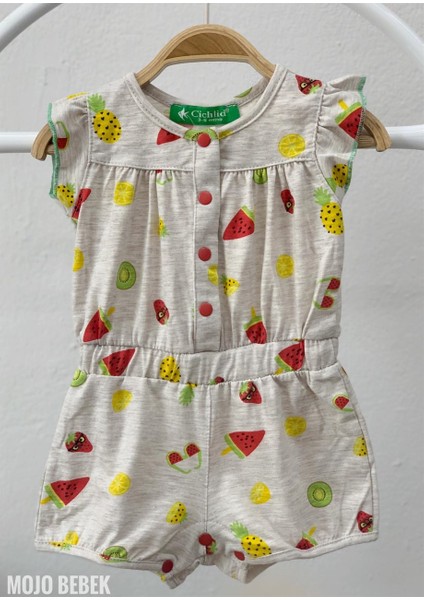 Mojo Kız Bebek Meyve Baskılı Tulum 3205010 Taş Rengi