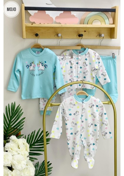 Mojo Kız Bebek Unicorn Desenli Patikli Tulum 6659 Beyaz