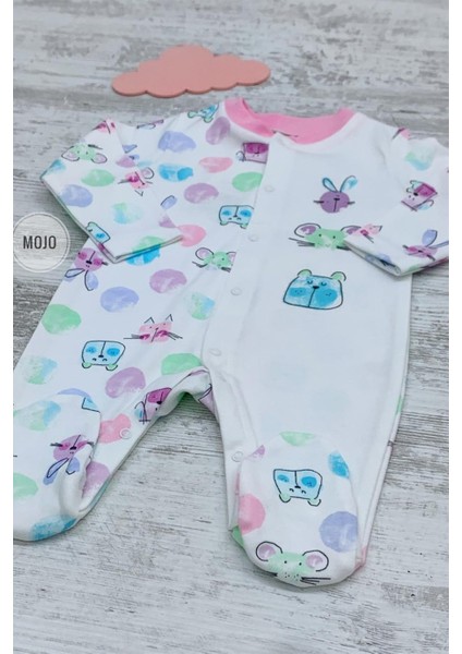 Mojo Kız Bebek Animals&balon Figürlü Patikli Tulum LG6683 Ekru