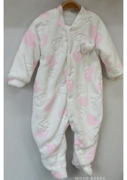 Mojo Kız Bebek Velsoft Astarlı Tulum 7038 Beyaz-Pembe