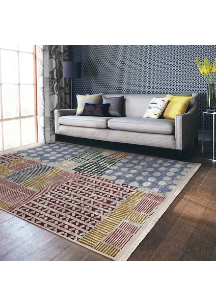 Krem Zeminde Geometrik Motifli Boya Desenli Klasik Vintage Salon & Oturma Odası Koridor & Antre Dijital Baskılı Makinede Yıkanabilir Kaymaz Taban Saçaklı Halı indirimleri