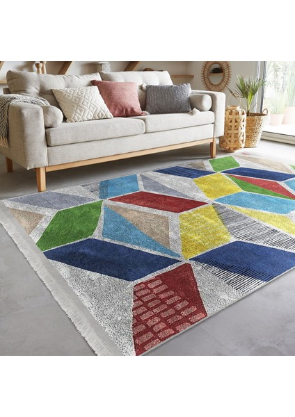 Gri Zeminde Sulu Boya Motifli Geometrik Desenli Geometrik Sade & Şık Salon & Oturma Odası Koridor & Antre Dijital Baskılı Makinede Yıkanabilir Kaymaz Taban Saçaklı Halı fiyatları