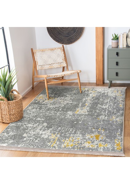 Gri - Sarı Zeminde Kilim Motifli Antik Halı Desenli Eskitme Motifli Vintage Salon & Oturma Odası Koridor & Antre Dijital Baskılı Makinede Yıkanabilir Kaymaz Taban Saçaklı Halı fiyatları