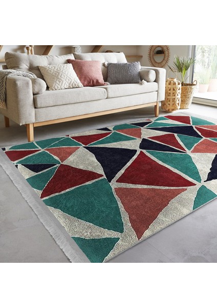 Gri Zeminde Üçgen Motifli Geometrik Desenli Geometrik Sade & Şık Salon & Oturma Odası Koridor & Antre Dijital Baskılı Makinede Yıkanabilir Kaymaz Taban Saçaklı Halı modelleri