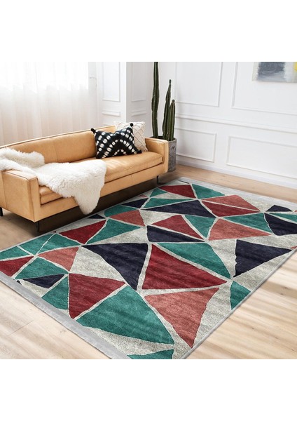 Gri Zeminde Üçgen Motifli Geometrik Desenli Geometrik Sade & Şık Salon & Oturma Odası Koridor & Antre Dijital Baskılı Makinede Yıkanabilir Kaymaz Taban Saçaklı Halı indirimleri
