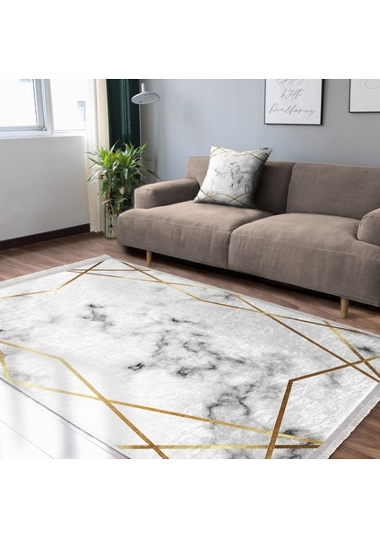 Beyaz Zeminde Modern Motifli Mermer Desenli Geometrik Klasik Salon & Oturma Odası Banyo Dijital Baskılı Makinede Yıkanabilir Kaymaz Taban Saçaklı Halı fiyatları