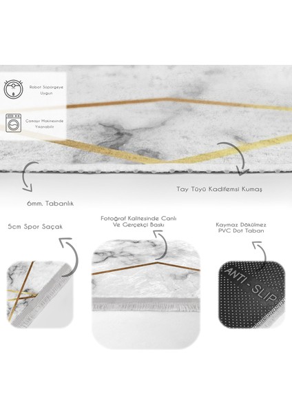 Beyaz Zeminde Modern Motifli Mermer Desenli Geometrik Klasik Salon & Oturma Odası Banyo Dijital Baskılı Makinede Yıkanabilir Kaymaz Taban Saçaklı Halı fırsatları