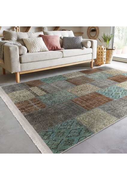 Krem Zeminde Kırkyama Motifli Patchwork Desenli Vintage Sade & Şık Salon & Oturma Odası Yatak Odası Dijital Baskılı Makinede Yıkanabilir Kaymaz Taban Saçaklı Halı fiyatları