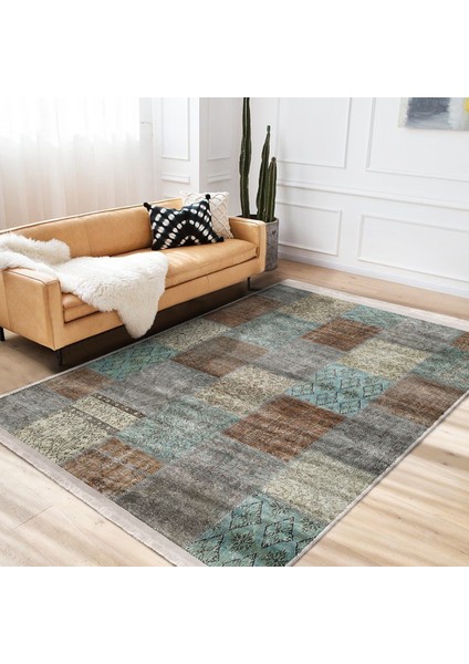 Krem Zeminde Kırkyama Motifli Patchwork Desenli Vintage Sade & Şık Salon & Oturma Odası Yatak Odası Dijital Baskılı Makinede Yıkanabilir Kaymaz Taban Saçaklı Halı modelleri