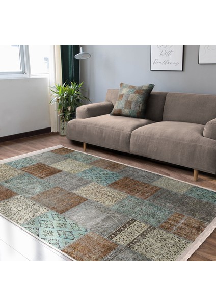 Krem Zeminde Kırkyama Motifli Patchwork Desenli Vintage Sade & Şık Salon & Oturma Odası Yatak Odası Dijital Baskılı Makinede Yıkanabilir Kaymaz Taban Saçaklı Halı indirimleri