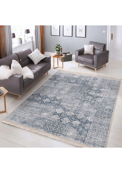 Gri Zeminde Örgü Motifli Eskitme Desenli Eskitme Motifli Sade & Şık Salon & Oturma Odası Koridor & Antre Dijital Baskılı Makinede Yıkanabilir Kaymaz Taban Saçaklı Halı modelleri