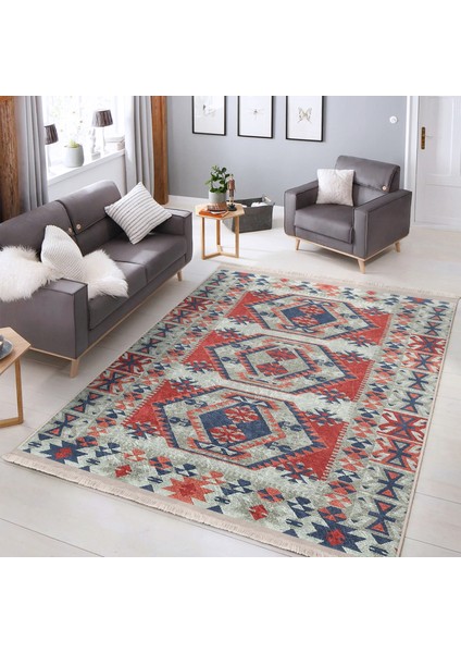 Kırmızı Zeminde Kilim Motifli Geleneksel Desenli Avangarde Etnik Motifler Salon & Oturma Odası Yatak Odası Dijital Baskılı Makinede Yıkanabilir Kaymaz Taban Saçaklı Halı fiyatları