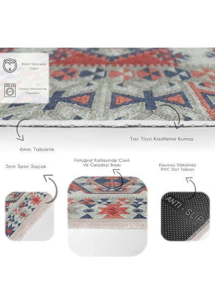 Kırmızı Zeminde Kilim Motifli Geleneksel Desenli Avangarde Etnik Motifler Salon & Oturma Odası Yatak Odası Dijital Baskılı Makinede Yıkanabilir Kaymaz Taban Saçaklı Halı fırsatları
