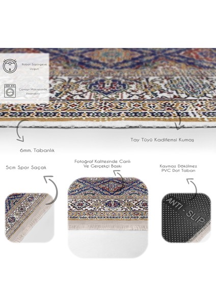 Lacivert Zeminde Uşak Motifli Geleneksel Desenli Vintage Avangarde Salon & Oturma Odası Yatak Odası Dijital Baskılı Makinede Yıkanabilir Kaymaz Taban Saçaklı Halı fırsatları
