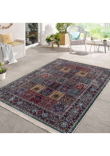 Antika Zeminde Geleneksel Motifli Osmanlı Desenli Vintage Avangarde Salon & Oturma Odası Yatak Odası Dijital Baskılı Makinede Yıkanabilir Kaymaz Taban Saçaklı Halı