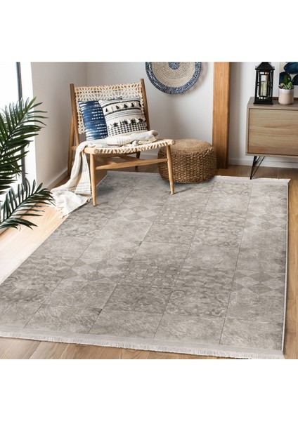 Krem - Bej Zeminde Etnik Motifli Kilim Desenli Klasik Sade & Şık Koridor & Antre Salon & Oturma Odası Dijital Baskılı Makinede Yıkanabilir Kaymaz Taban Saçaklı Halı fiyatları