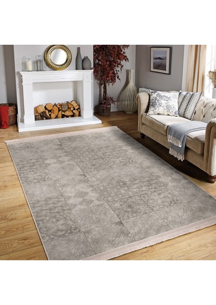 Krem - Bej Zeminde Etnik Motifli Kilim Desenli Klasik Sade & Şık Koridor & Antre Salon & Oturma Odası Dijital Baskılı Makinede Yıkanabilir Kaymaz Taban Saçaklı Halı modelleri