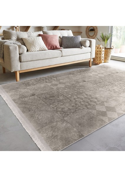 Krem - Bej Zeminde Etnik Motifli Kilim Desenli Klasik Sade & Şık Koridor & Antre Salon & Oturma Odası Dijital Baskılı Makinede Yıkanabilir Kaymaz Taban Saçaklı Halı indirimleri