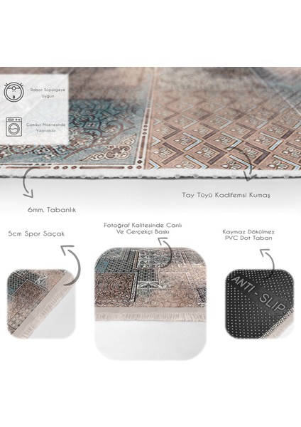 Eskitme Zeminde Etnik Motifli Eskitme Desenli Eskitme Motifli Etnik Motifler Salon & Oturma Odası Koridor & Antre Dijital Baskılı Makinede Yıkanabilir Kaymaz Taban Saçaklı Halı