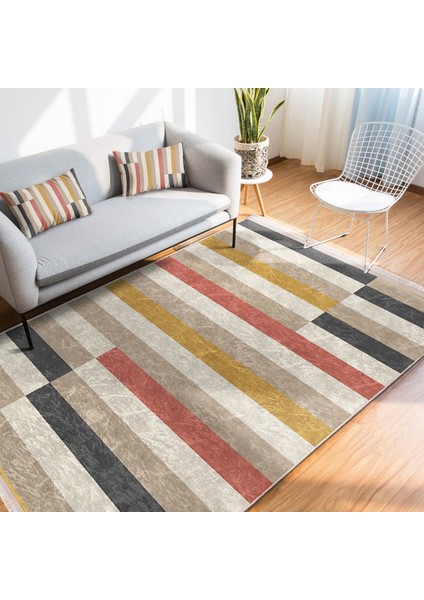 Çok Renkli Zeminde Patchwork Motifli Kilim Desenli Geometrik Sade & Şık Koridor & Antre Mutfak Dijital Baskılı Makinede Yıkanabilir Kaymaz Taban Saçaklı Halı