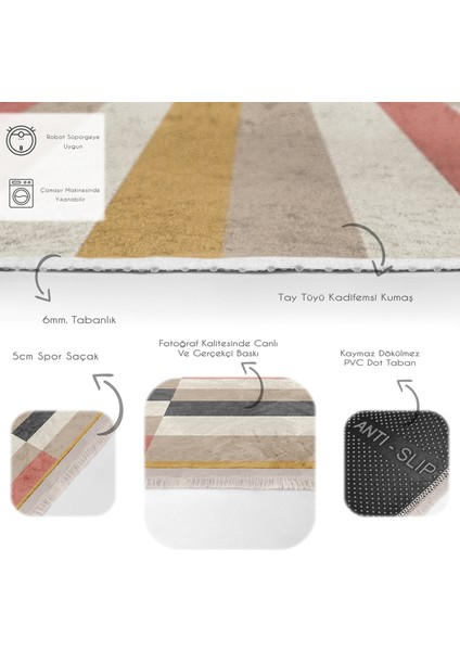 Çok Renkli Zeminde Patchwork Motifli Kilim Desenli Geometrik Sade & Şık Koridor & Antre Mutfak Dijital Baskılı Makinede Yıkanabilir Kaymaz Taban Saçaklı Halı