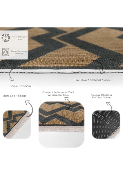 Krem - Gri Zeminde Hasır Motifli Geometrik Desenli Geometrik Klasik Koridor & Antre Dış Mekan & Outdoor Dijital Baskılı Makinede Yıkanabilir Kaymaz Taban Saçaklı Halı fırsatları
