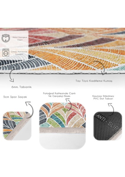Çok Renkli Zeminde Patchwork Motifli Ikat Desenli Sade & Şık Vintage Salon & Oturma Odası Koridor & Antre Dijital Baskılı Makinede Yıkanabilir Kaymaz Taban Saçaklı Halı fırsatları