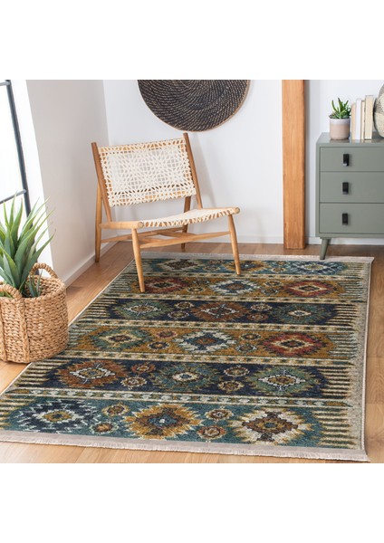 Renkli Zeminde Kilim Motifli Baklava Desenli Avangarde Vintage Koridor & Antre Salon & Oturma Odası Dijital Baskılı Makinede Yıkanabilir Kaymaz Taban Saçaklı Halı fiyatları