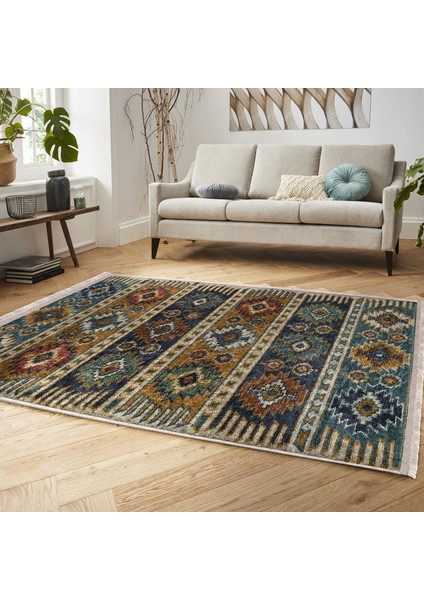 Renkli Zeminde Kilim Motifli Baklava Desenli Avangarde Vintage Koridor & Antre Salon & Oturma Odası Dijital Baskılı Makinede Yıkanabilir Kaymaz Taban Saçaklı Halı modelleri