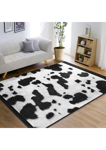 Siyah - Beyaz Zeminde Dalmaçyalı Motifli Kürk Desenli Sade & Şık Klasik Salon & Oturma Odası Dış Mekan & Outdoor Dijital Baskılı Makinede Yıkanabilir Kaymaz Taban Saçaklı Halı indirimleri