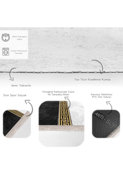Siyah - Gold Zeminde Geometrik Motifli Klasik Desenli Geometrik Sade & Şık Koridor & Antre Ofis Dijital Baskılı Makinede Yıkanabilir Kaymaz Taban Saçaklı Halı fırsatları