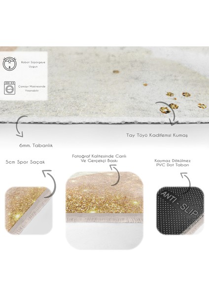 Gold - Krem Zeminde Modern Motifli Abstract Desenli Bohem Klasik Salon & Oturma Odası Dış Mekan & Outdoor Dijital Baskılı Makinede Yıkanabilir Kaymaz Taban Saçaklı Halı fırsatları