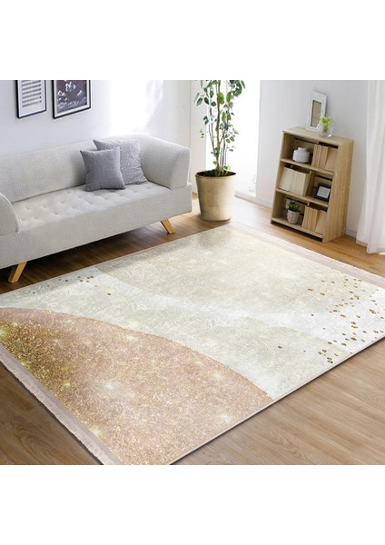 Gold - Krem Zeminde Modern Motifli Abstract Desenli Bohem Klasik Salon & Oturma Odası Dış Mekan & Outdoor Dijital Baskılı Makinede Yıkanabilir Kaymaz Taban Saçaklı Halı indirimleri