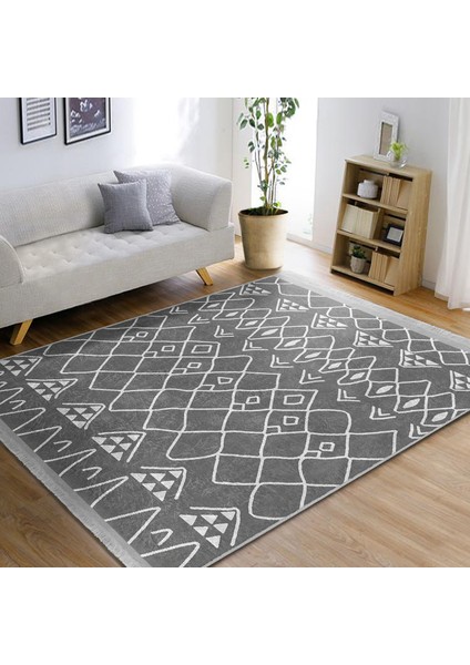 Gri Zeminde Geleneksel Motifli Etnik Desenli Etnik Motifler Vintage Salon & Oturma Odası Koridor & Antre Dijital Baskılı Makinede Yıkanabilir Kaymaz Taban Saçaklı Halı fiyatları