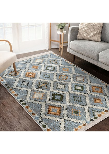 Geleneksel Zeminde Kilim Motifli Pers Desenli Eskitme Motifli Sade & Şık Salon & Oturma Odası Koridor & Antre Dijital Baskılı Makinede Yıkanabilir Kaymaz Taban Saçaklı Halı