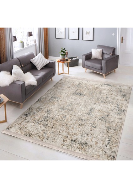 Krem - Ekru Zeminde Kilim Motifli Antik Desenli Eskitme Motifli Avangarde Koridor & Antre Mutfak Dijital Baskılı Makinede Yıkanabilir Kaymaz Taban Saçaklı Halı fiyatları