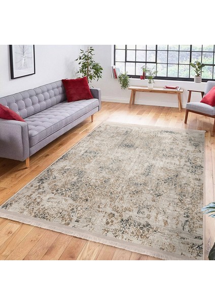 Krem - Ekru Zeminde Kilim Motifli Antik Desenli Eskitme Motifli Avangarde Koridor & Antre Mutfak Dijital Baskılı Makinede Yıkanabilir Kaymaz Taban Saçaklı Halı modelleri