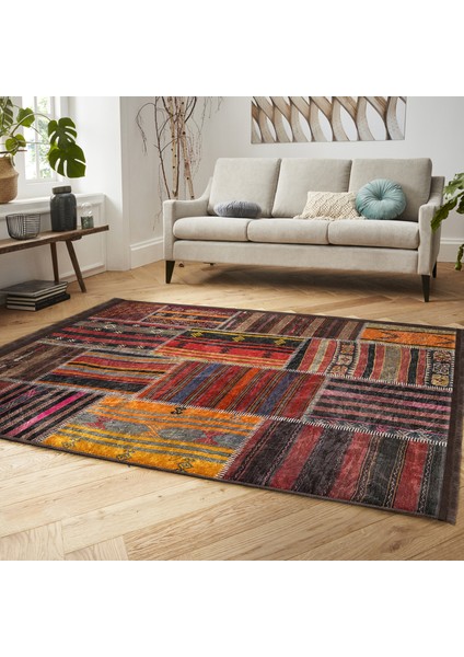 Kırmızı Zeminde Patchwork Motifli Etnik Desenli Vintage Klasik Salon & Oturma Odası Yatak Odası Dijital Baskılı Makinede Yıkanabilir Kaymaz Taban Saçaklı Halı fiyatları