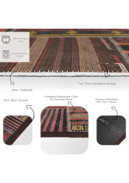 Kırmızı Zeminde Patchwork Motifli Etnik Desenli Vintage Klasik Salon & Oturma Odası Yatak Odası Dijital Baskılı Makinede Yıkanabilir Kaymaz Taban Saçaklı Halı fırsatları