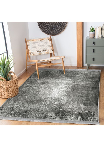 Gri Zeminde Eskitme Motifli Retro Desenli Eskitme Motifli Vintage Salon & Oturma Odası Yatak Odası Dijital Baskılı Makinede Yıkanabilir Kaymaz Taban Saçaklı Halı